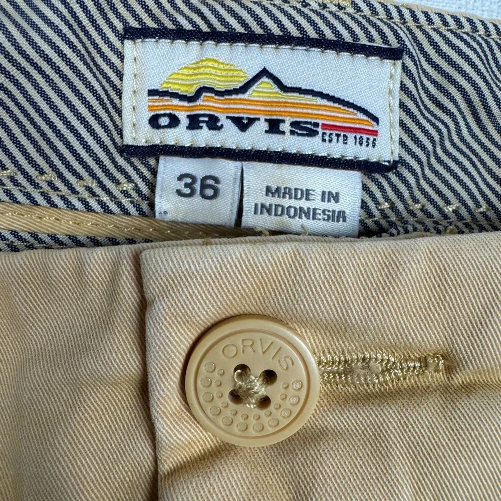 Orvis Chino Shorts Stretch Cotton Casual Mens 36 Light Yellow Khaki Classic Golf
